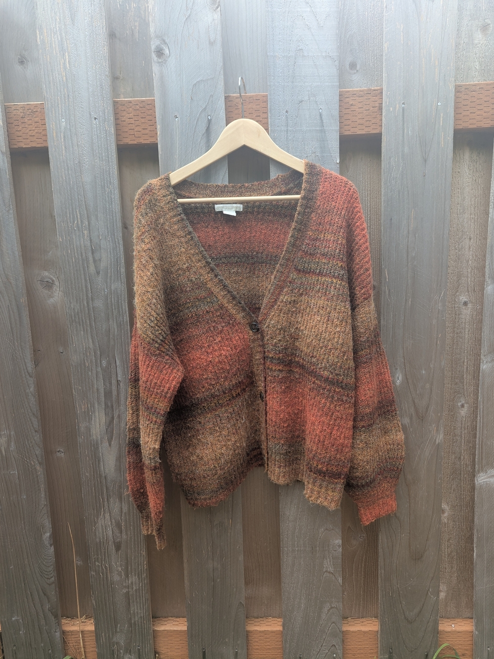 Christian Siriano Autumn Gradient V-Neck Cardigan - Brown & Orange